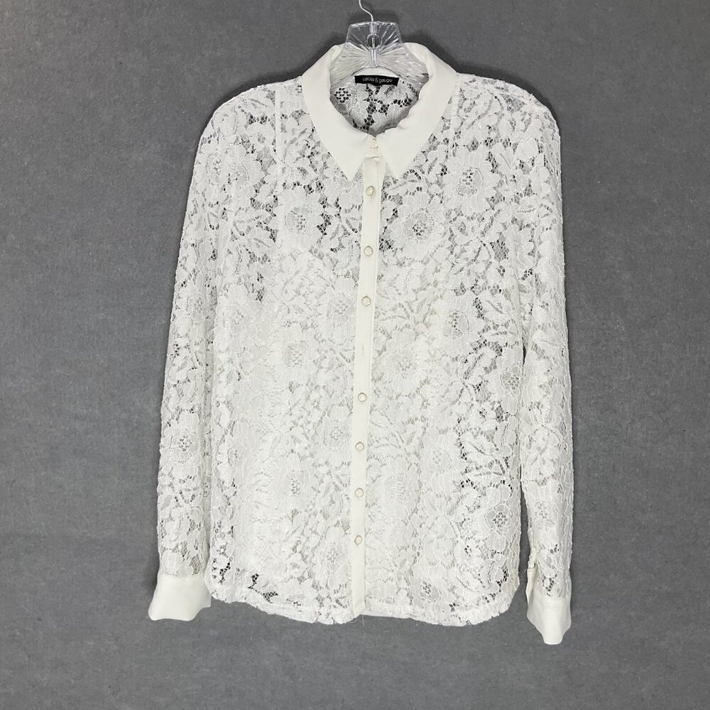 Cable & Gauge Floral Lace Lined Blouse Women Sz M/L? Long Sleeve Timeless